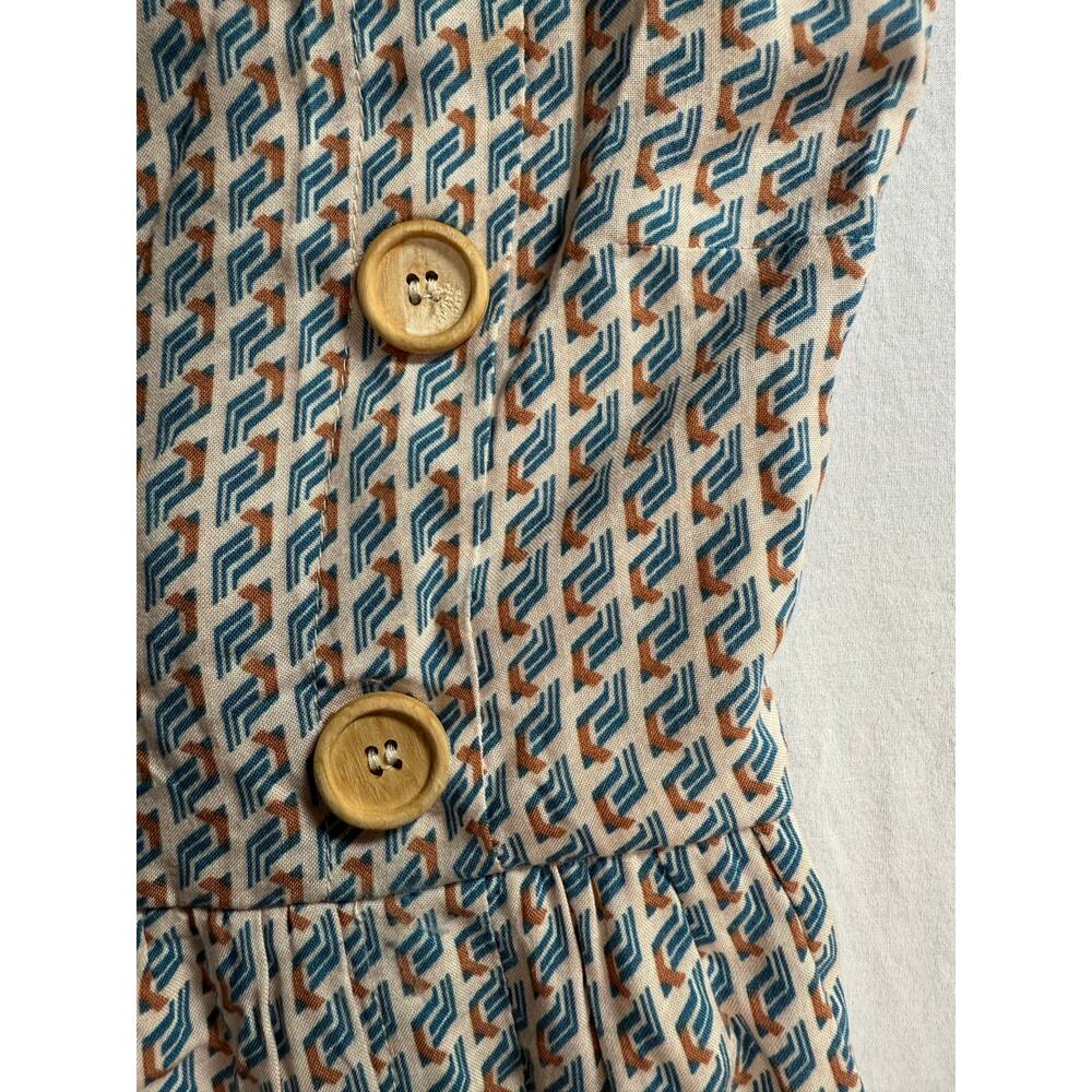 Superfoxx Square Neck Midi Dress Blue Tan Boho Size LARGE Geometric Print - Picture 5 of 14